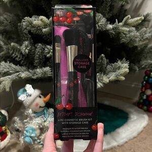 Betsey Johnson Cherry Design Brush Set with Pink Case